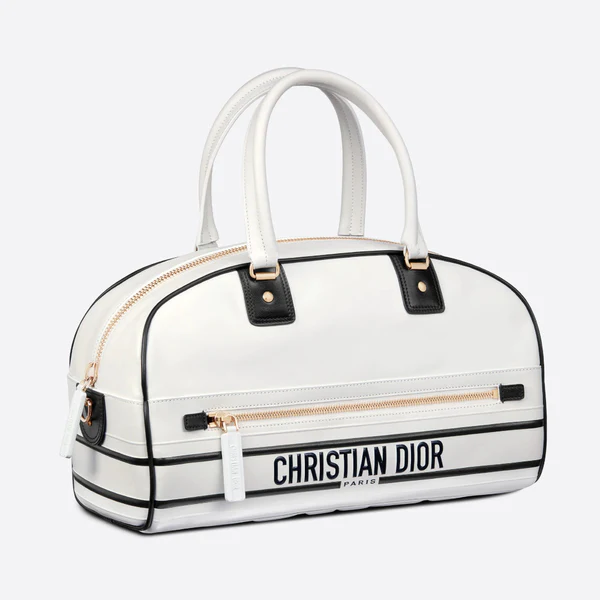 CHRISTIAN DIOR White Quilted Leather Medium Vibe Bowling Bag
