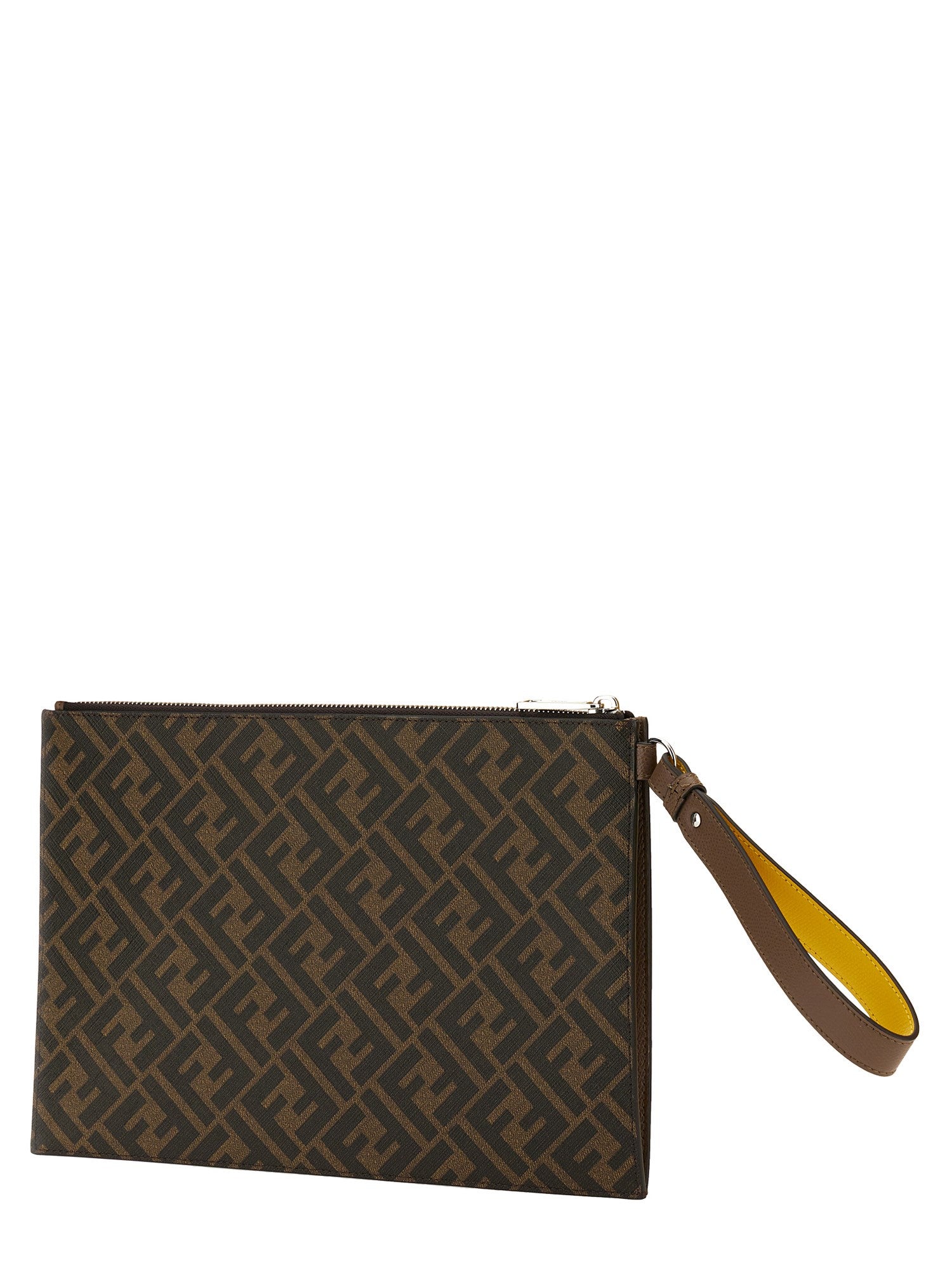 Fendi Flat Pouch In Roma Logo Calf Leather