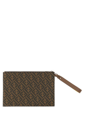 Fendi Flat Pouch In Roma Logo Calf Leather