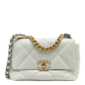 Chanel Lambskin Quilted Medium Chanel 19 Flap White Bag