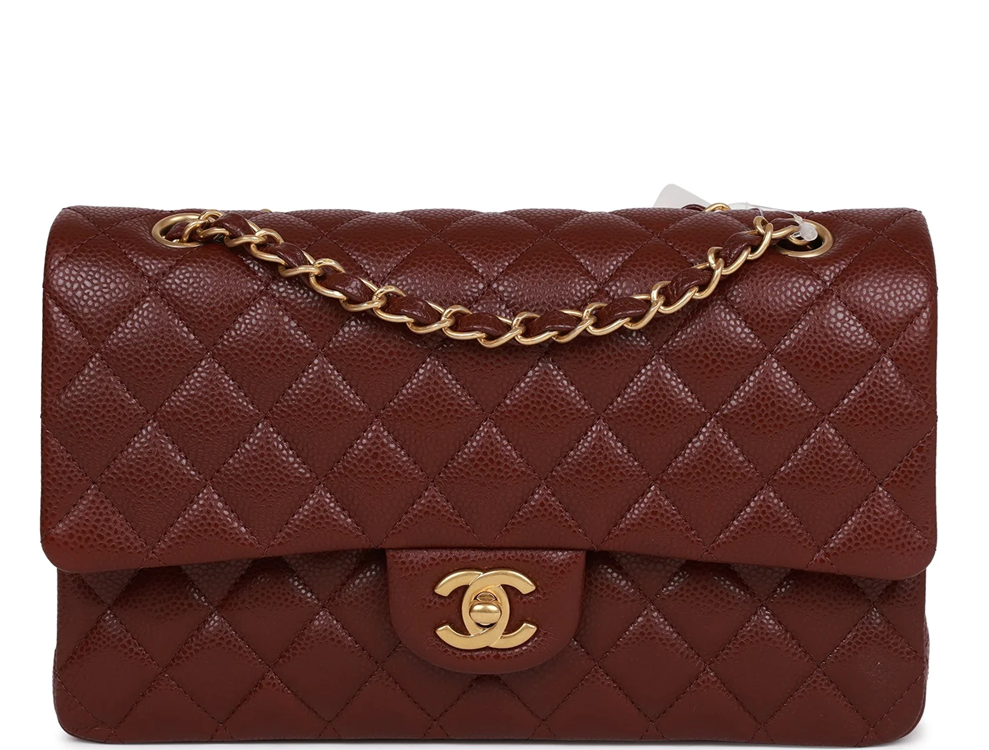 CHANEL Classic Quilted Double Flap Medium Burgundy Caviar Leather Shoulder Bag