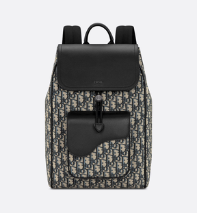Saddle Backpack Beige and Black Dior Oblique Jacquard and Black Grained Calfskin
