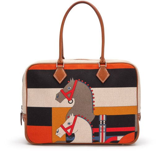 Hermès Barenia and Rocobar Print Toile Plume 32 Palladium Hardware