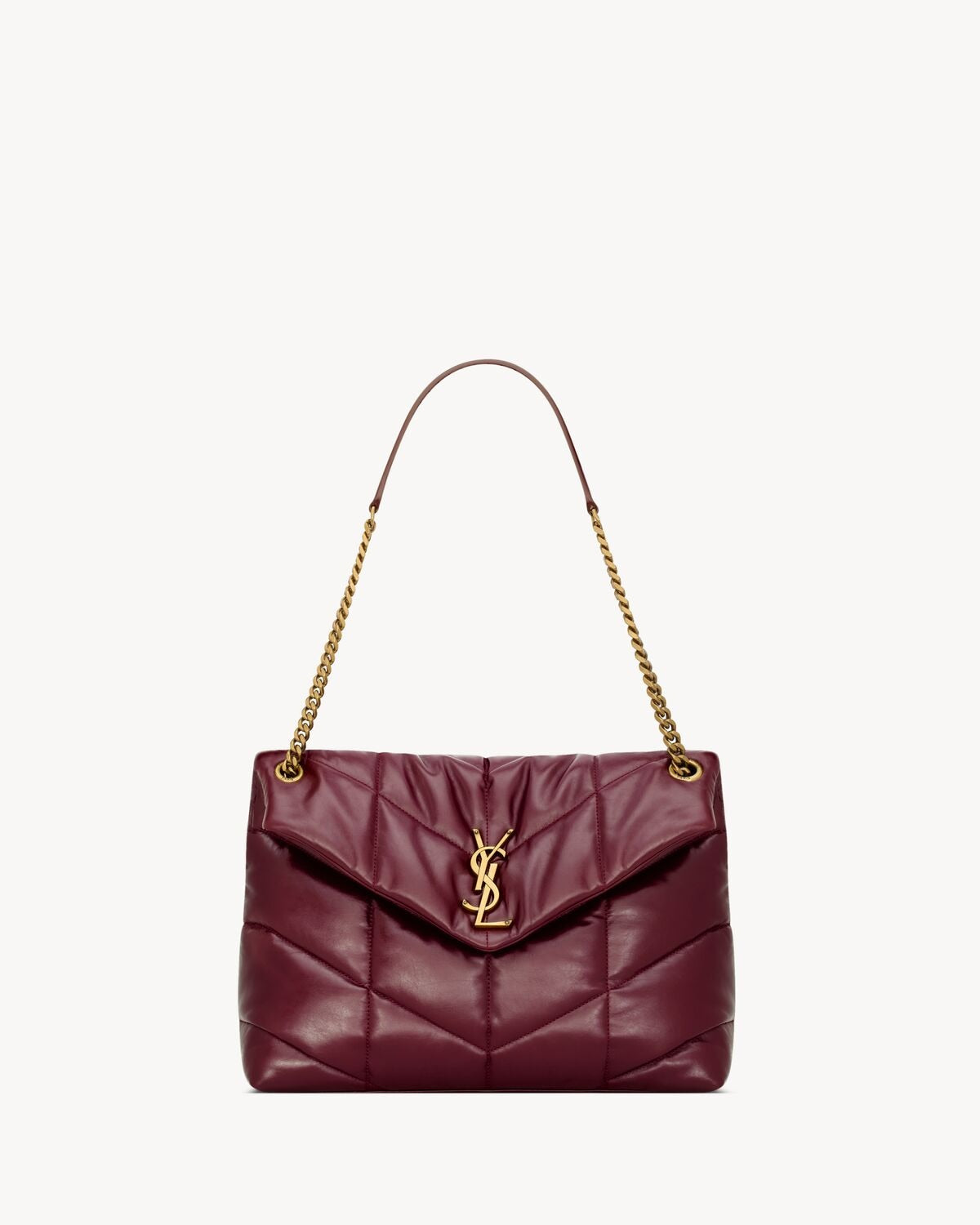 YSL PUFFER MEDIUM IN SHINY LEATHER DARK RUBY