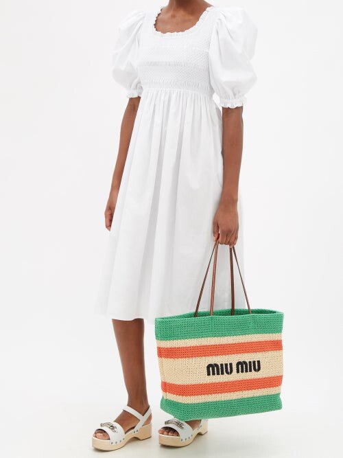 Miu Miu Logo-embroidered Straw Tote Bag