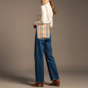 Burberry Ashby Archive Beige Check Fabric and Leather Bucket Bag