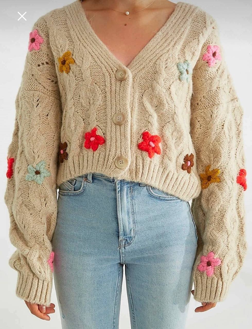 Women's Floral Knitted Cardigan In Beige