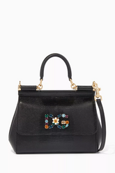 Dolce & Gabbana Black Small Miss Sicily Iguana Leather Bag