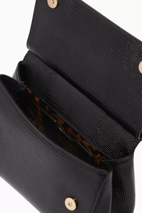 Dolce & Gabbana Black Small Miss Sicily Iguana Leather Bag
