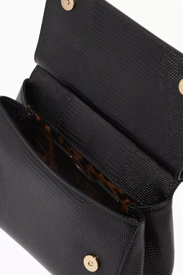 Dolce & Gabbana Black Small Miss Sicily Iguana Leather Bag