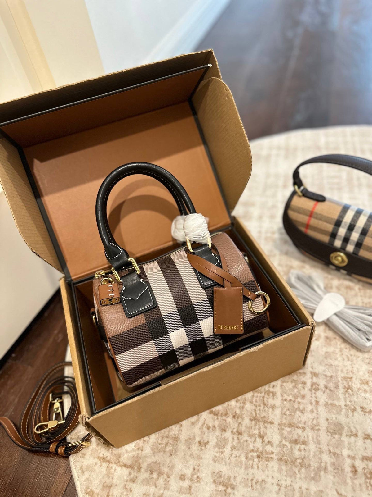 Burberry mini check padlock tote bag
