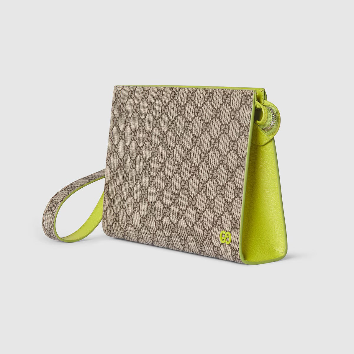 Gucci Acid green trim small pouch in beige and dark brown Supreme