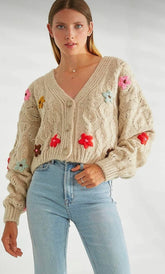 Women's Floral Knitted Cardigan In Beige