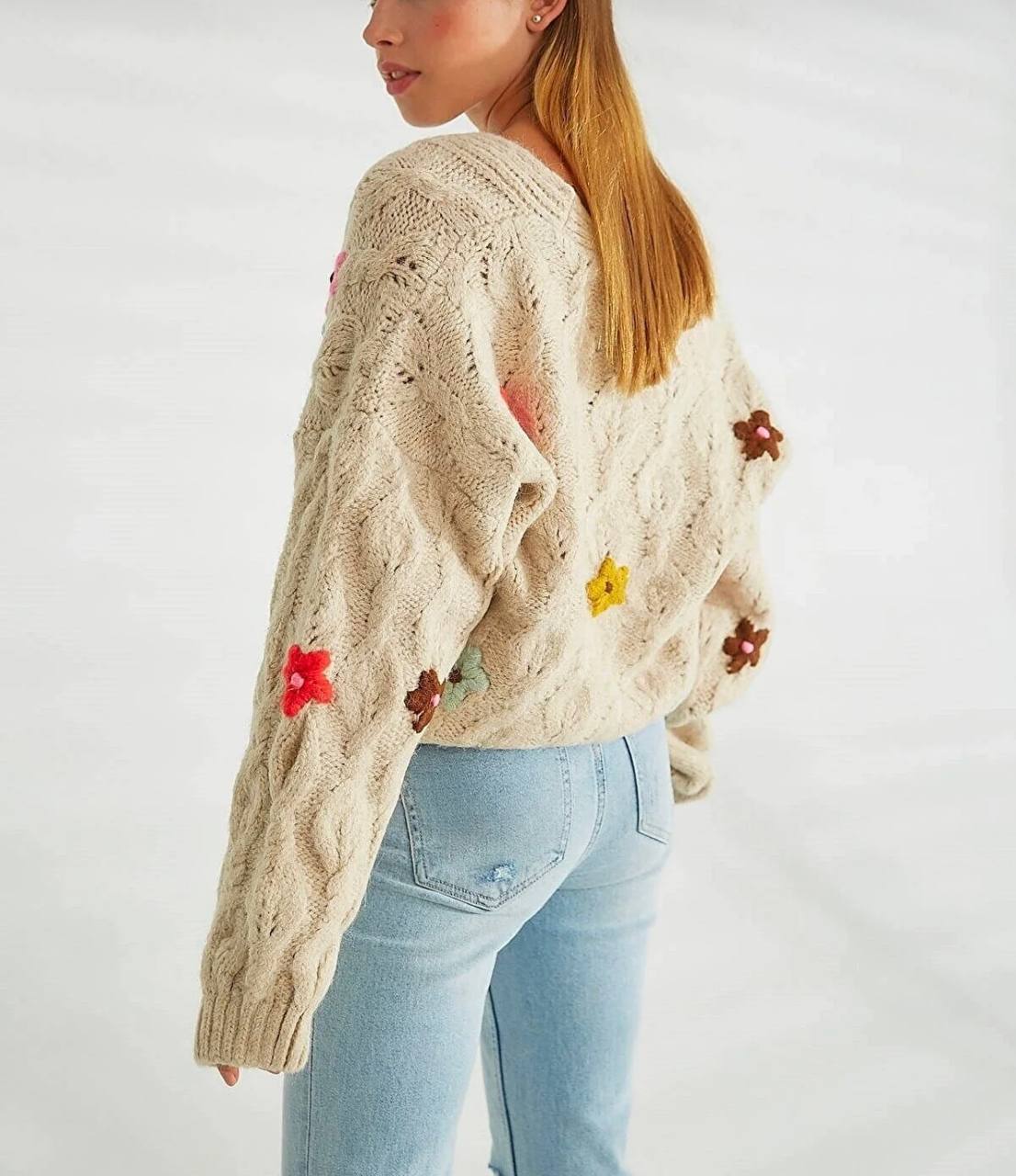 Women's Floral Knitted Cardigan In Beige