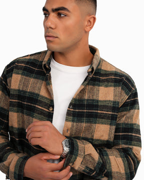 Men's Collar Wool Stripped Long Sleeve Shirt In Olive