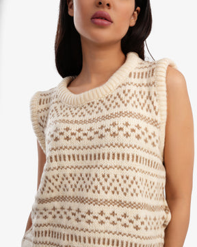 Women's Patterned Crewneck Vest In Beige