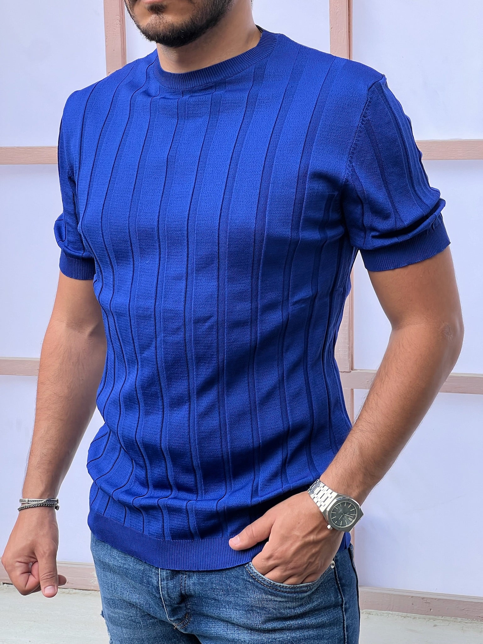 Men's Blue Round Neck T-shirt