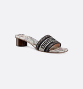 Dway Heeled Slide Embroidered Cotton and White