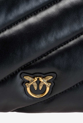 Original Pinko Medium Twins Bag Maxi Quilt Black-Antique Gold
