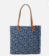 Marc Jacobs The Washed Monogram Blue Denim Grind Canvas Tote Bag