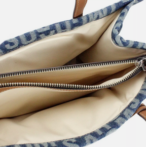 Marc Jacobs The Washed Monogram Blue Denim Grind Canvas Tote Bag