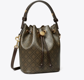 TORY BURCH MONOGRAM COATED CANVAS MINI BUCKET BAG