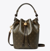 TORY BURCH MONOGRAM COATED CANVAS MINI BUCKET BAG
