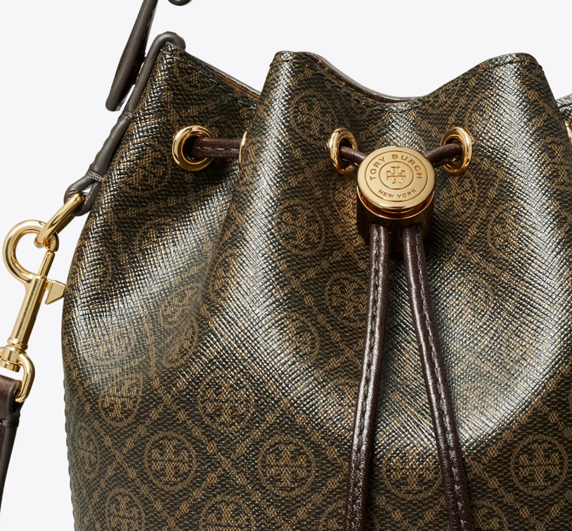 TORY BURCH MONOGRAM COATED CANVAS MINI BUCKET BAG