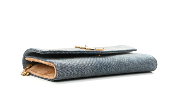 Saint Laurent  Denim Monogram Chain Wallet Rodeo Blue Cinnamon