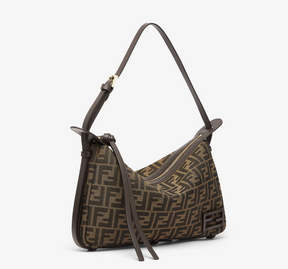 Simply Fendi Small Brown FF jacquard fabric bag