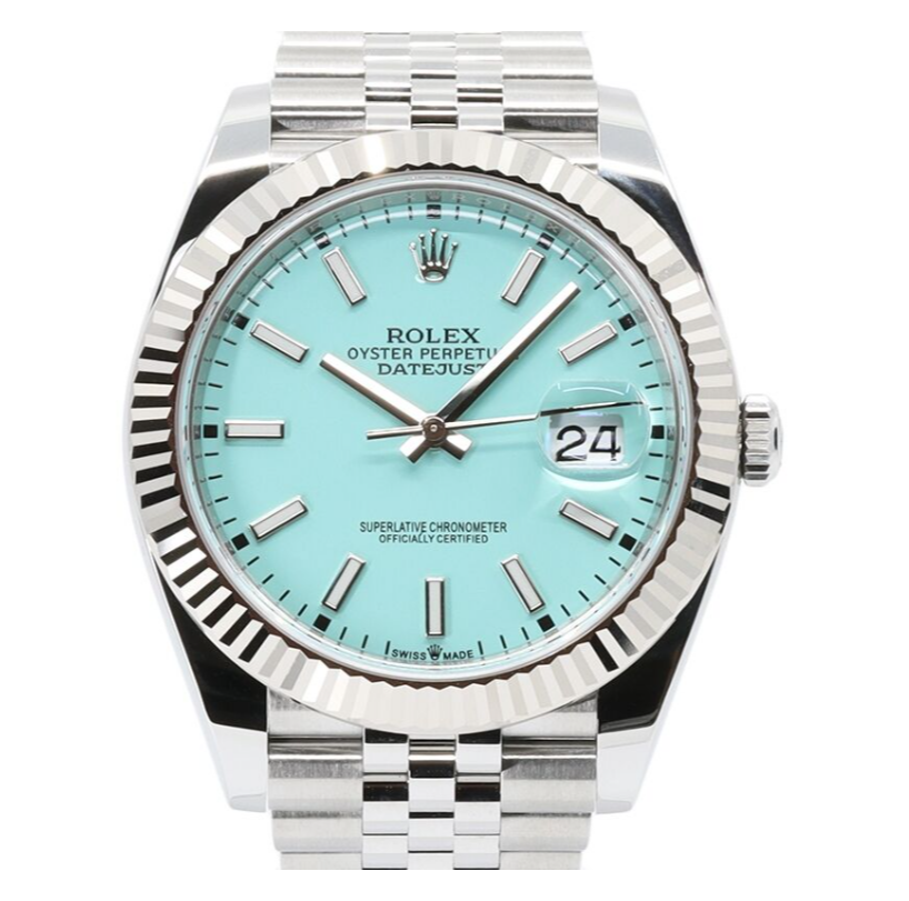Rolex Datejust 41 White Gold/Steel Custom Turquoise "Tiffany" Index Dial Fluted Bezel Jubilee Bracelet 126334