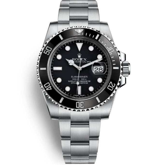 ROLEX OYSTER PERPETUAL SUBMARINER CERAMIC BEZEL WATCH BLACK WITH STAINLESS STEEL SILVER BELT