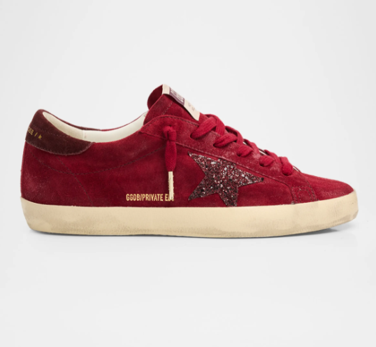 Golden Goose Super-Star Suede Glitter Low-Top Sneakers