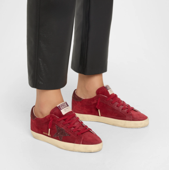 Golden Goose Super-Star Suede Glitter Low-Top Sneakers