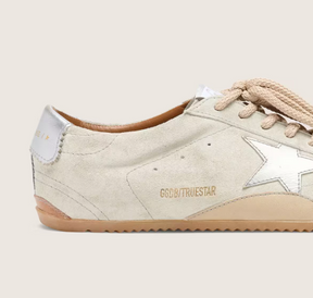 Golden Goose Men's True-Star in light gray suede with metallic silver star and heel tab