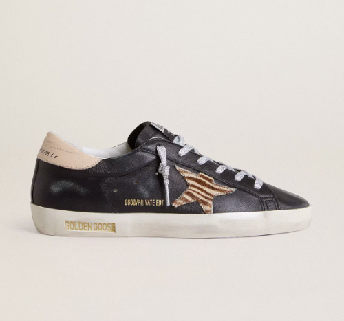Golden Goose Women’s Super-Star in black leather with zebra-print