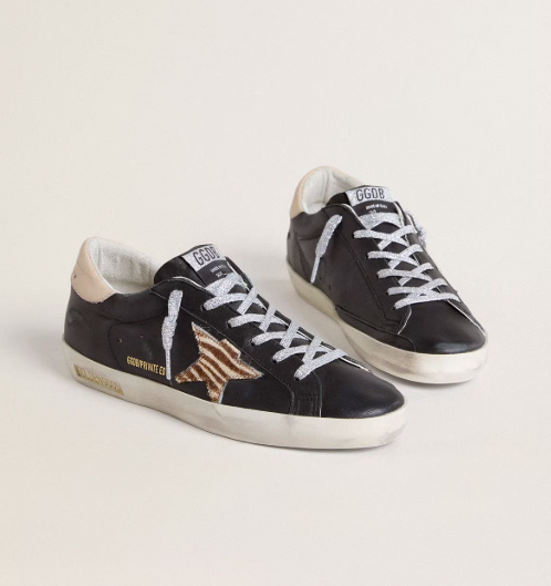 Golden Goose Women’s Super-Star in black leather with zebra-print