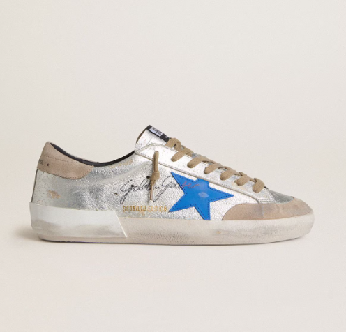 Golden Goose Men's Super-Star LTD in silver metallic suede with leather star and suede heel tab