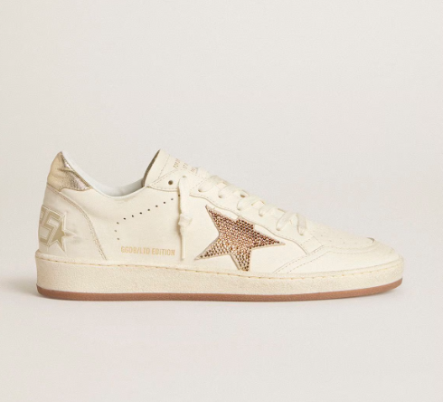 Golden Goose Women’s Ball Star in white leather with crystal star and metallic heel tab