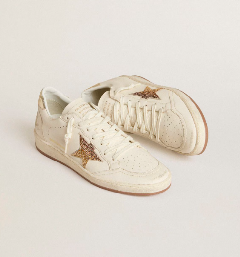 Golden Goose Women’s Ball Star in white leather with crystal star and metallic heel tab