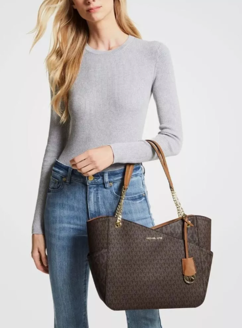 MICHAEL KORS JET SET TRAVEL LARGE X CHAIN MK SIGNATURE SHOULDER TOTE BAG