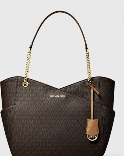 MICHAEL KORS JET SET TRAVEL LARGE X CHAIN MK SIGNATURE SHOULDER TOTE BAG