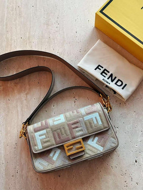 Fendi Baguette Medium Canvas bag with multicolour FF embroidery