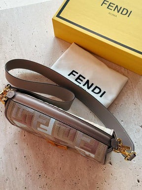 Fendi Baguette Medium Canvas bag with multicolour FF embroidery