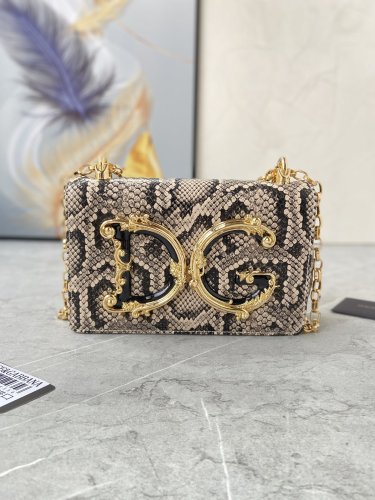 Dolce & Gabbana Girl's Snake-Embossed Chain Crossbody Bag