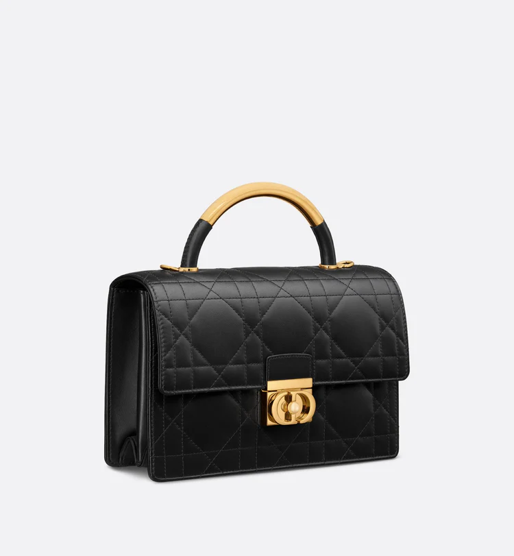 Dior Medium Ange Bag Black Macrocannage Lambskin