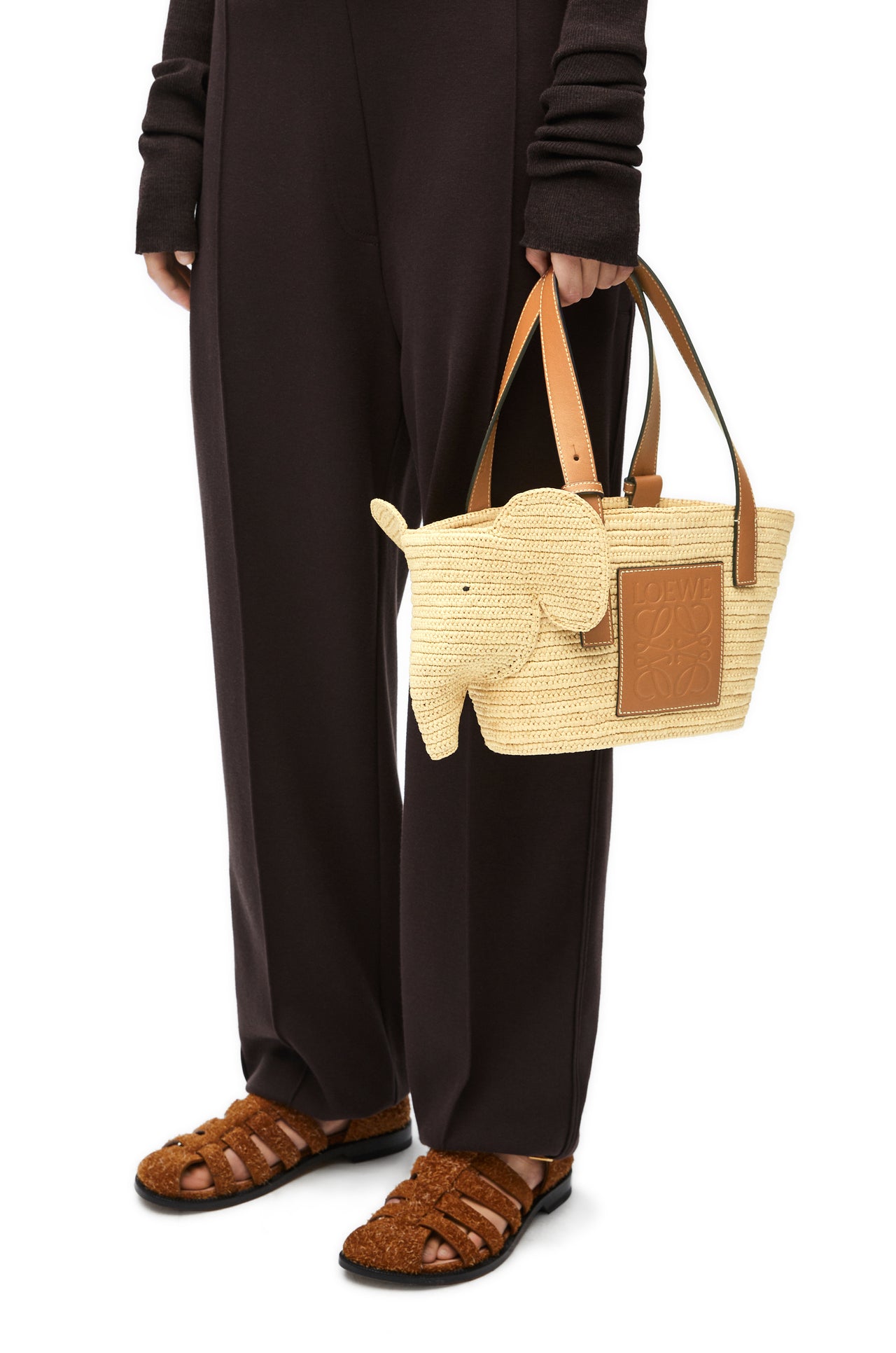 LOEWE Small Elephant Basket bag in raffia and calfskin