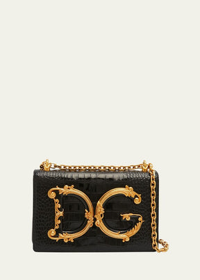 Dolce & Gabbana Girl's Croc-Embossed Chain Crossbody Bag