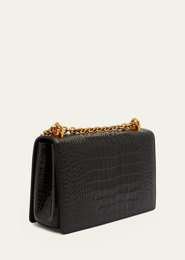 Dolce & Gabbana Girl's Croc-Embossed Chain Crossbody Bag