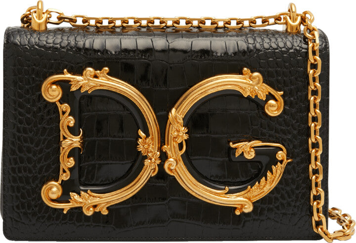 Dolce & Gabbana Girl's Croc-Embossed Chain Crossbody Bag